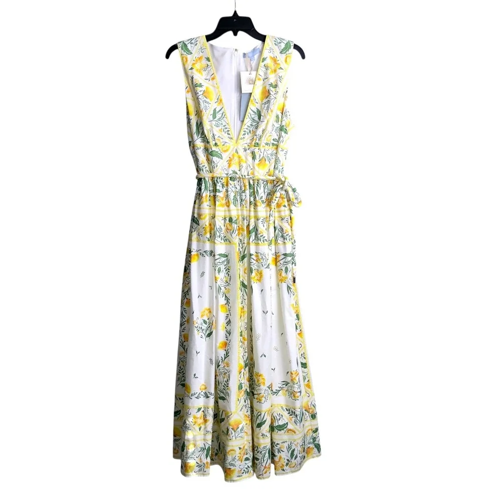 NWT ANTONIO MELANI White and Yellow Floral Maxi Dress- brand new size 12 - Picture 3 of 8